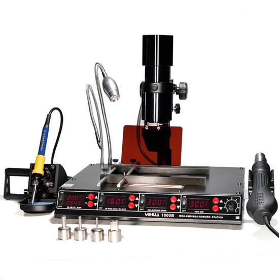 1000B 110V/220V 4 in 1 Infrared Bga Rework Station SMD Hot Air Spear+75W Soldering Irons+540W Preheating Station