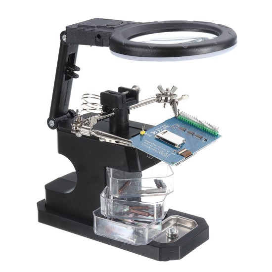 3X/4.5X/25X Soldering Iron Stand Holder Table Magnifier Illuminated Magnifying Glass Third Hand Magnifier with LED Lights