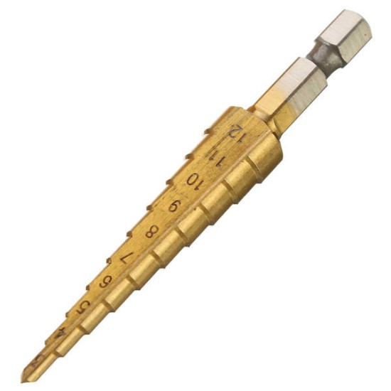 3Pcs 3-12/4-12/4-20mm HSS Titanium Coated Step Drill Bits with Automatic Center Pin Punch