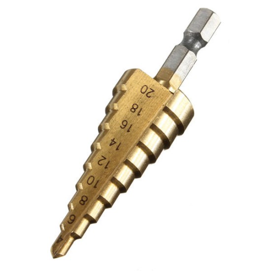 3Pcs 3-12/4-12/4-20mm HSS Titanium Coated Step Drill Bits with Automatic Center Pin Punch