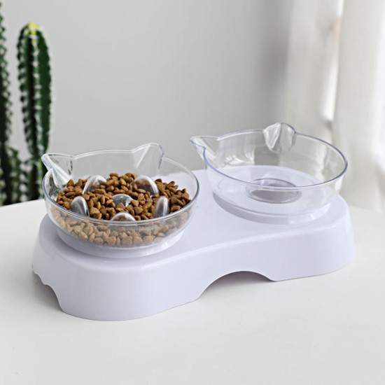 15 Degrees Incline Oblique Pet Cat Dog Bowl Detachable Cat Ears Shape Drinking Eating Feeding Bowl