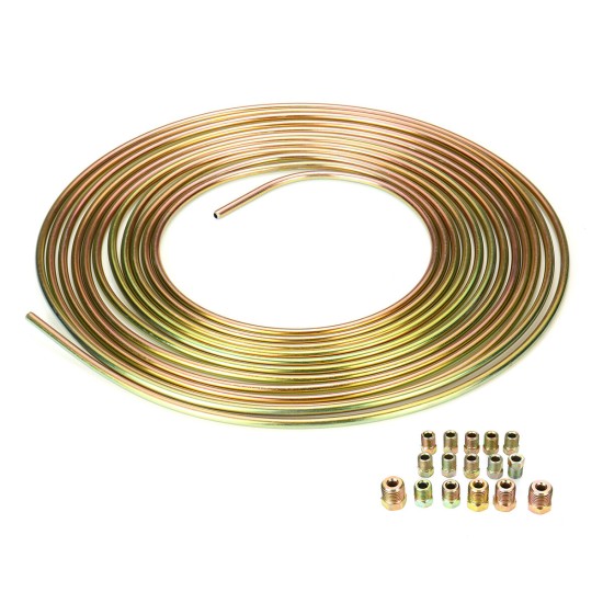 25ft Roll of 3/16inch Plated Brake Line Tubing OD Copper Nickel With 16x Tube Nuts