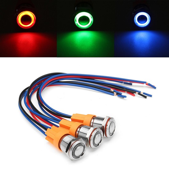 12V-24V 4Pin 12mm Metal ON/OFF LED Push Button Switch Wiring Harness Switch Self-Locking Waterproof