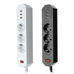 YA-18WS-3AE3U 3 Outlet EU Socket Power Strip Adaptor with 3 USB Charging Ports YA-18WS-3AE3U 3 Outlet EU Socket Power Strip Adaptor with 3 USB Charging Ports