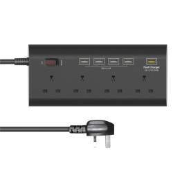 YA-40WS-4BK5U 4 Outlet UK Socket Power Strip Adaptor with 4 USB Charging Ports YA-40WS-4BK5U 4 Outlet UK Socket Power Strip Adaptor with 4 USB Charging Ports