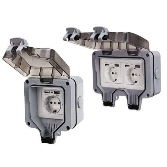 Outdoor Waterproof USB Socket Wall Outlet Air Conditioner Outlet EU UK US GER PLUG