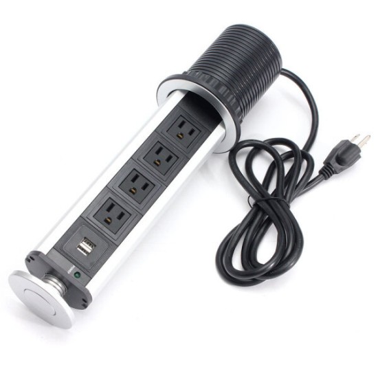 Pull Pop Up Electrical Socket 2 USB Desk Worktop Extension Lead Socket US/UK/EU/AU Plug
