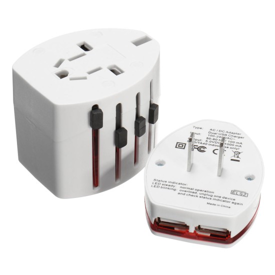 Universal Travel AC Power Charger Adapter Converter AU/UK/US/EU Plug with 2 USB Ports