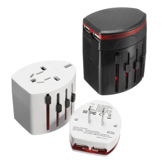 Universal Travel AC Power Charger Adapter Converter AU/UK/US/EU Plug with 2 USB Ports