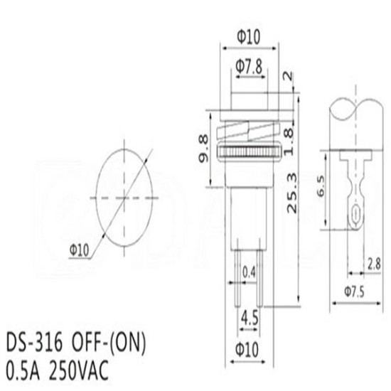 DS-316 250V 1A 10mm Self-resetting OFF/ON Switch Push Button No Lock 10pcs