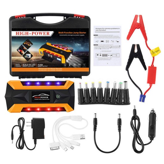 89800mAh Multifunctional Jump Starter Emergency Start Power USB with Safety Hammer