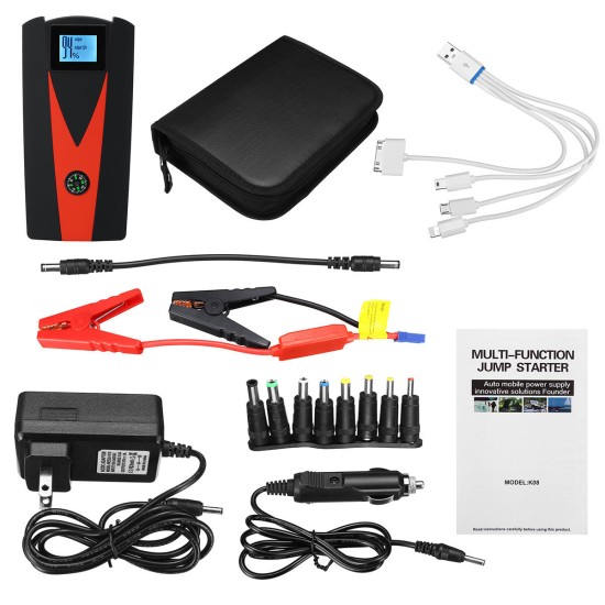 99900 mAh Dual USB Car Jump Starter LCD Auto Battery Booster Portable Power Pack with Jumper Cables