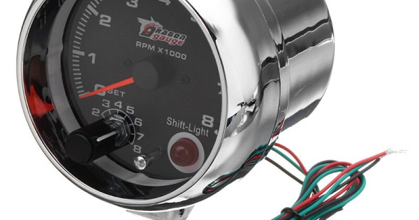 SAAS SG-TAC334W 3.75 Inch Tachometer Gauge – White Face, Shift Light, 8000 RPM (Analogue)