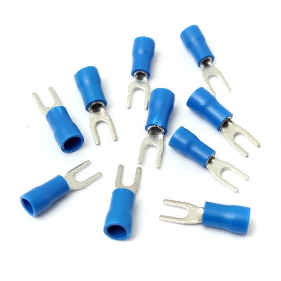 10PCS Blue Insulated Fork Wire Connector Electrical Crimp Terminal 16-14AWG