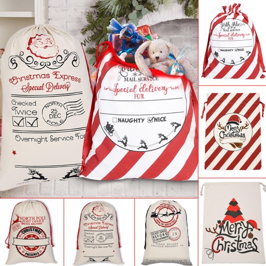 Santa Sack Canvas Bag Party Christmas Candy Bags Xmas Decorations for Kids Gift