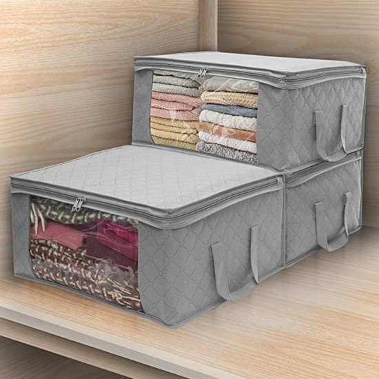 3PCS Foldable Clothes Storage Boxes Bags Ziped Organizers Closet Wardrobe