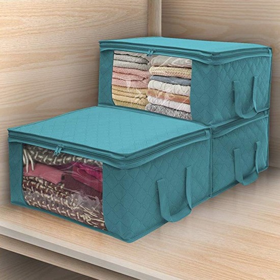 3PCS Foldable Clothes Storage Boxes Bags Ziped Organizers Closet Wardrobe