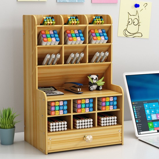 Desk Organizer Desktop Storage Brush Container Office Pencil Holder Pen Box Tool