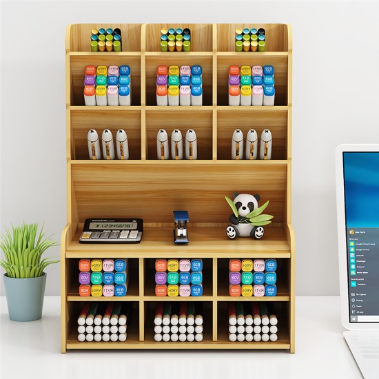 Pen Holder Storage Box Wood Pencil DIY Desktop Container Studentsk Case Rack