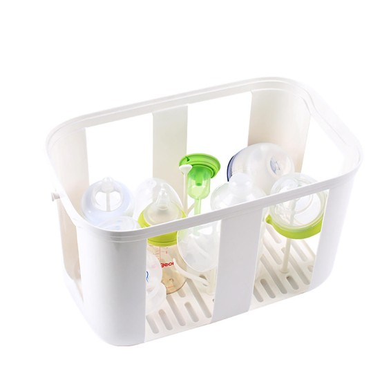 Portable Baby Bottle Storage Box With Handle And Drying Rack Flap Dustproof Baby Tableware Storage Box Strollers Storage Bag