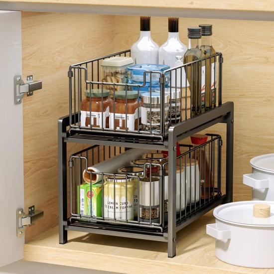 2-Story Kitchen Multifunctional Storage Rack Home Desktop Pull Type