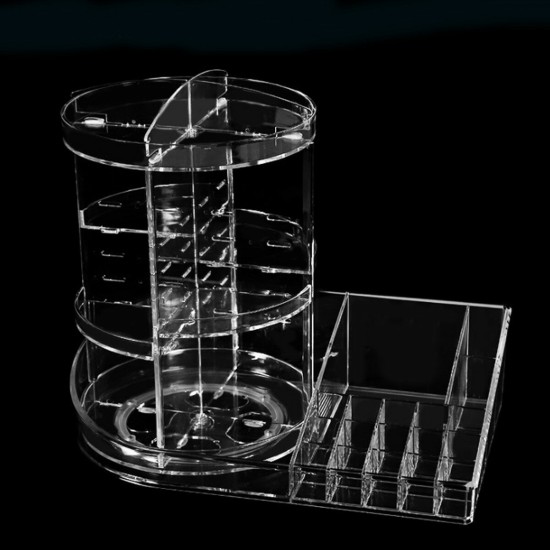 360 Degree Rotation Transparent Tabletop Acrylic Cosmetic Rotating Makeup Organizer Spinning Rack Large Capacity