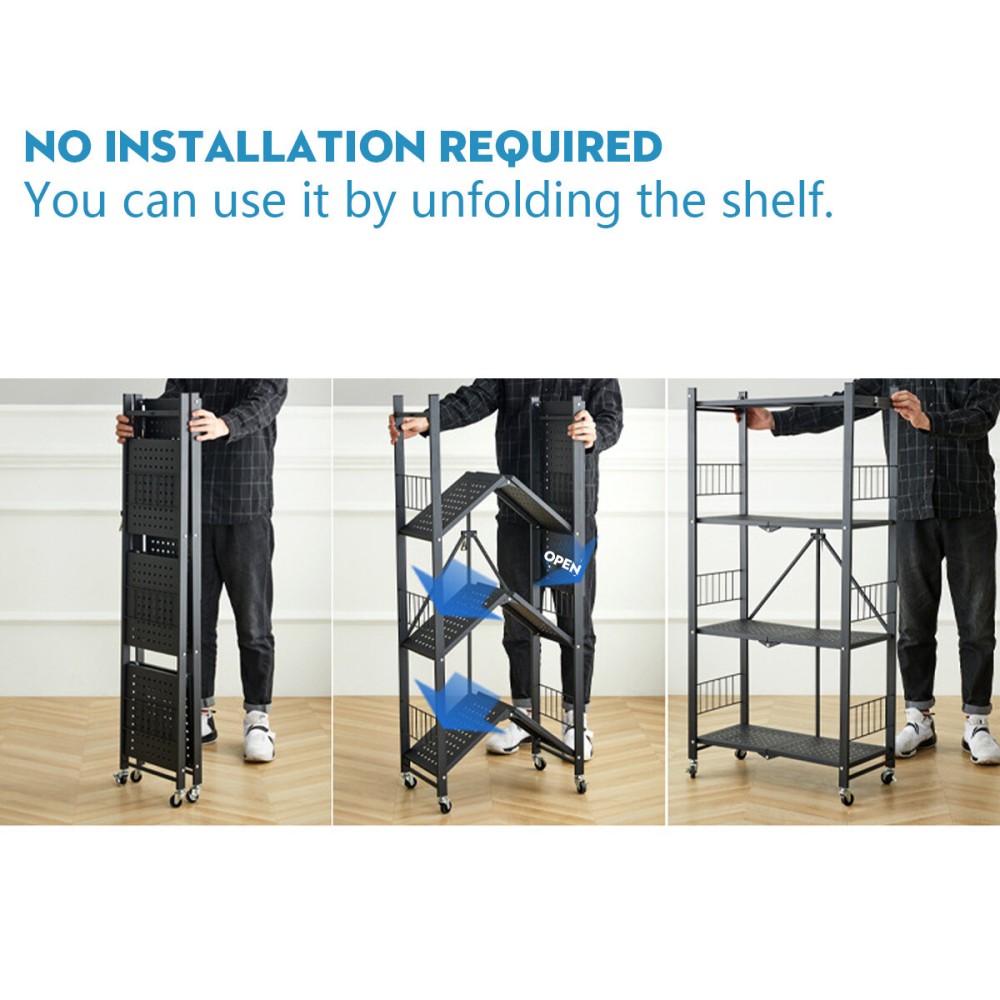 Movable Rack Assembly Installation-free Folding Kitchen Racks Floor-to-ceiling Multi-layer ...