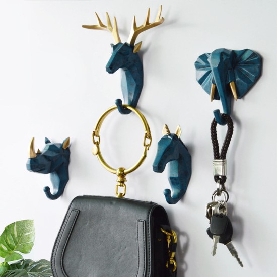 Simple 3D Coat Hook Holder Creative Animals Head Hanger Wall Mounted Craft