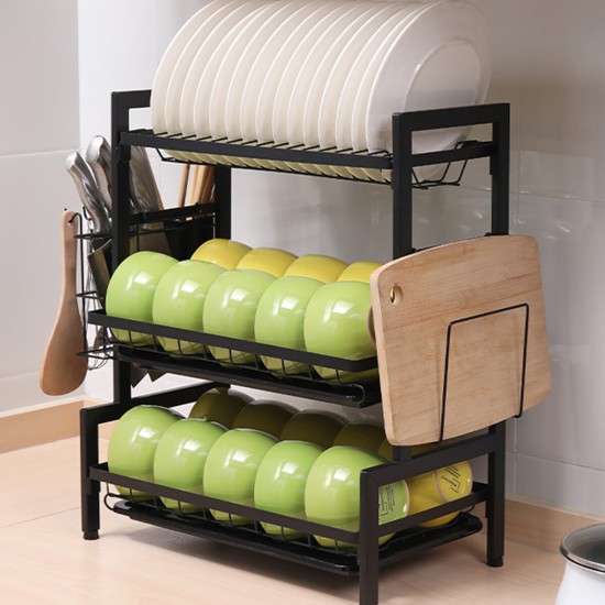 Three-tier Kitchen Multi-function Storage Rack and Dish Rack Storage Cabinet