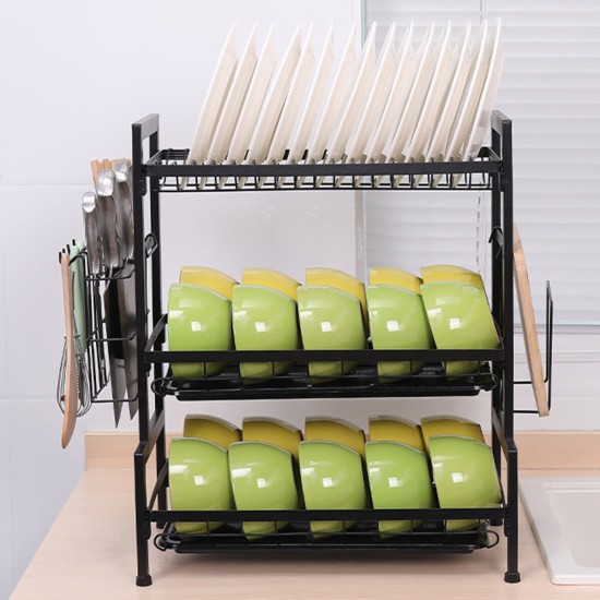 Three-tier Kitchen Multi-function Storage Rack and Dish Rack Storage Cabinet