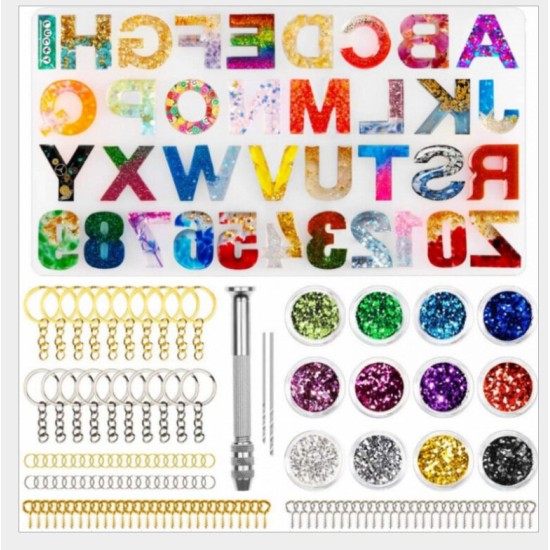 Alphanumeric Crystal Drop Pendant Mirror Silicone Mold DIY Epoxy Key Pendant Tool Set