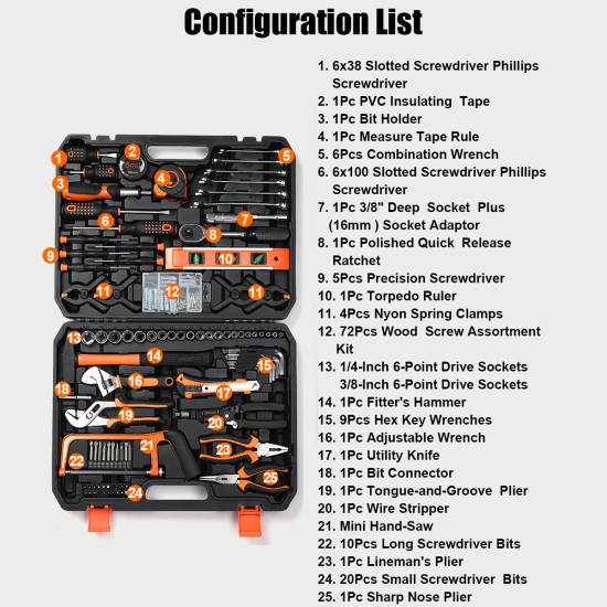 TS-CH2 168 Piece Socket Wrench Auto Repair Tool Mixed Tool Set Hand Tool Kit with Plastic Toolbox Storage Case