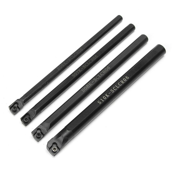4pcs 6/7/8/10mm SCLCR06 Turning Tool Holder Lathe Boring Bar With 10pcs CCMT060204 Inserts