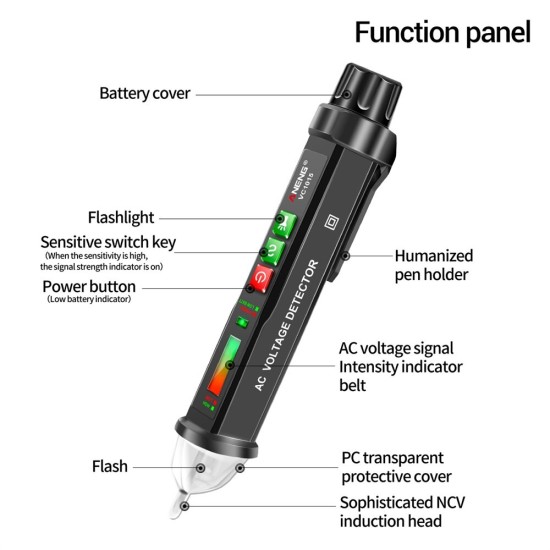 VC1015 AC12-1000V Smart Non-Contact Digital AC Voltage Tester Pen Current Electric Sensor Tester with LED Indicator