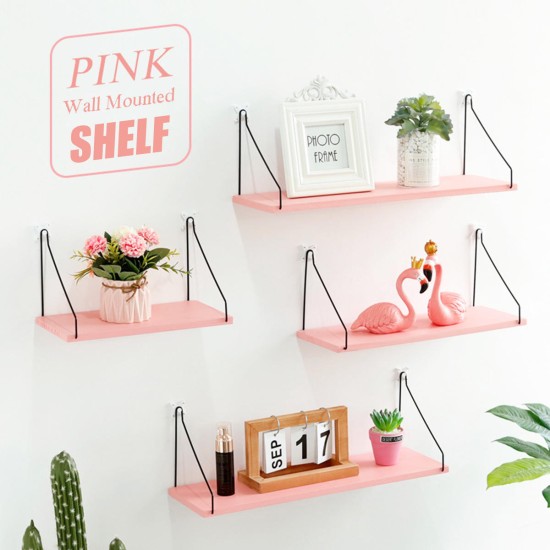 1PC Length 30CM/40CM/50CM Pink Wall Mounted Industrial Retro Assemble Wood Shelf Organization For Indoor Decorations Shelf Bracket
