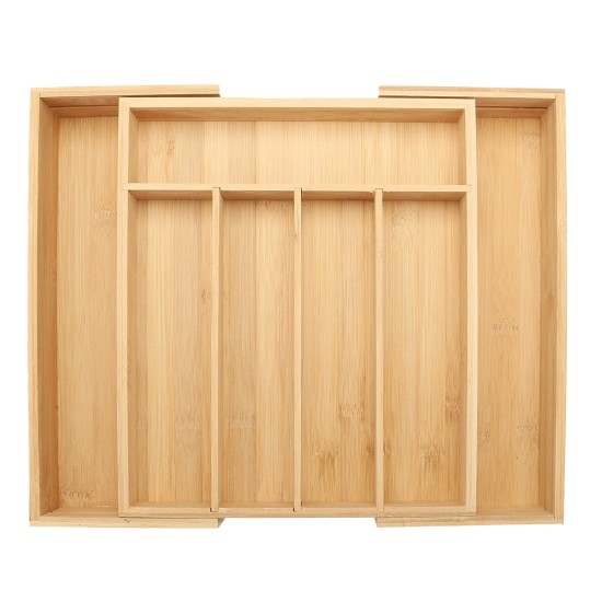 7 Cells Wooden Cutlery Drawer Draw Organiser Bamboo Expandable Tray