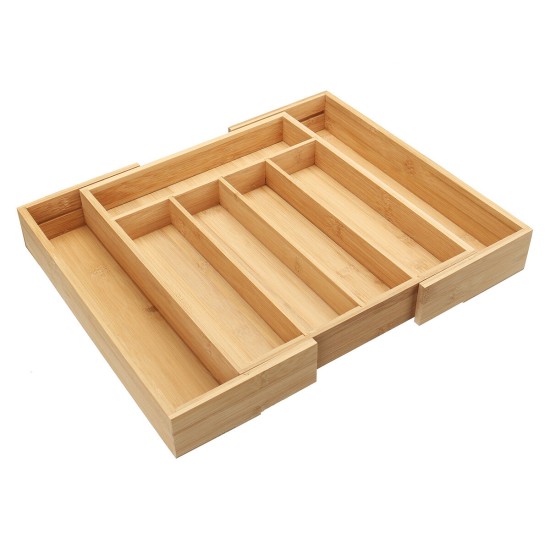 7 Cells Wooden Cutlery Drawer Draw Organiser Bamboo Expandable Tray