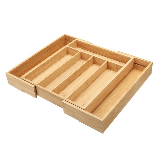 7 Cells Wooden Cutlery Drawer Draw Organiser Bamboo Expandable Tray