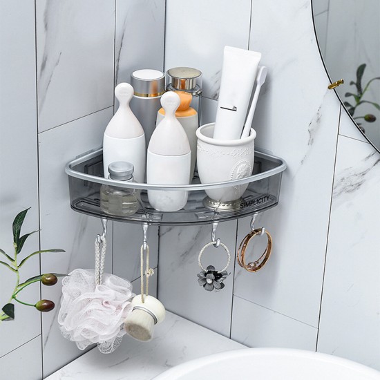 Bathroom Triangular Shower Shelf Corner Bath Storage Holder Rack With Hooker