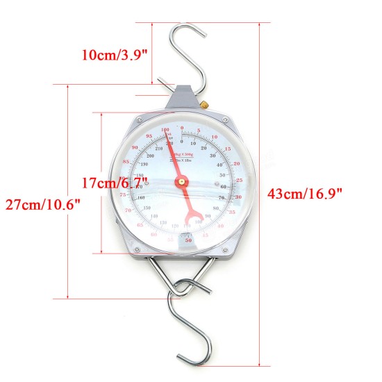 100kg/220lbs Clockface Hanging Scale Weighing Butchering with Hook