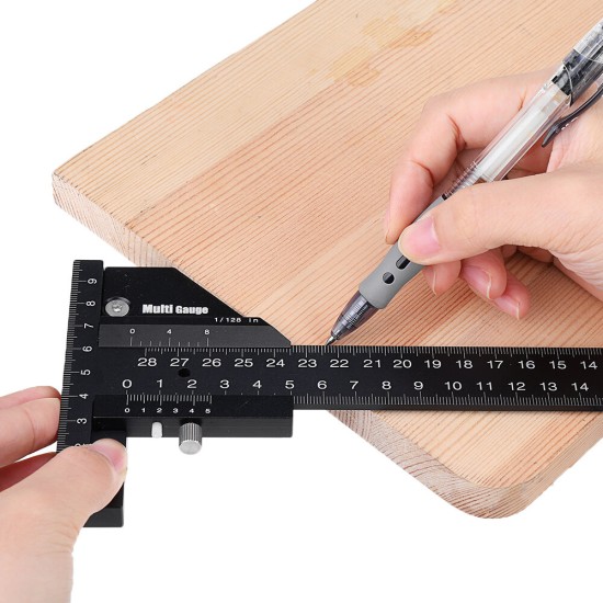 Multifunction Inch and MM Woodworking Scriber Gauge Aluminum Measuring Marking Framing Ruler Tool for Carpentry