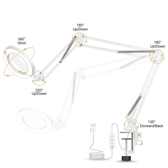 5X Welding Magnifying Glass LED Table Desk Lamp Three-Section Folding Handle Magnifier for Nail Repair Lighting Read