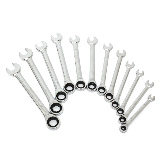 12Pcs 6-19mm Ratchet Wrench Set Ratcheting Spanner Car Repair Tool DIY Open Ring