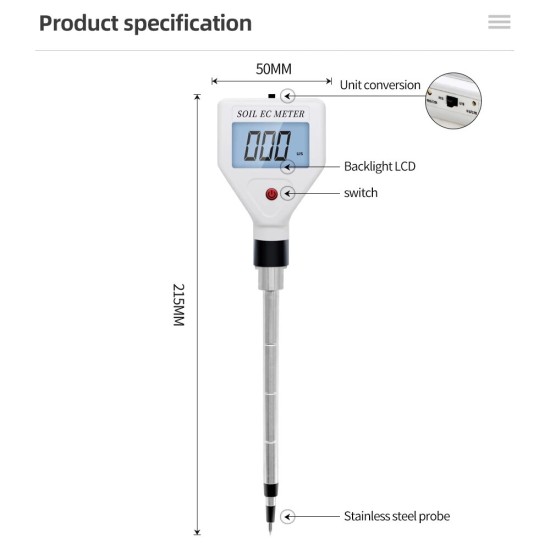 0-1999us/cm Portable Electronic EC Soil Meter EC Value Measurement Tester for Indoor Plant Flower Maintenance