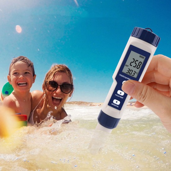 EZ-9909A 5 in 1 TDS/EC/PH/Salinity/Temperature Meter Digital Water Quality Monitor Tester for Pools, Drinking Water, Aquariums