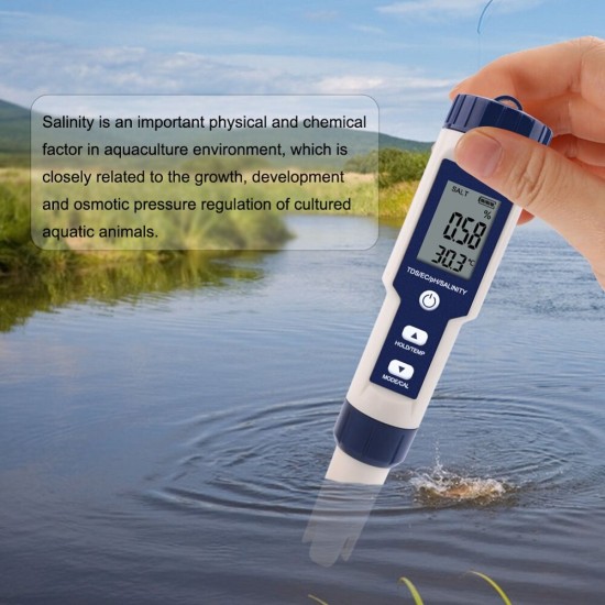 EZ-9909A 5 in 1 TDS/EC/PH/Salinity/Temperature Meter Digital Water Quality Monitor Tester for Pools, Drinking Water, Aquariums