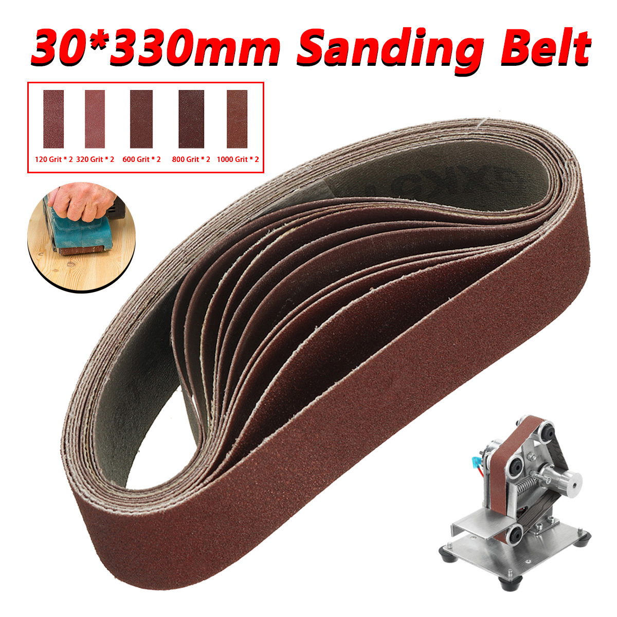 330x30mm-10Pcs-120-320-600-800-1000-Grits-Belt-Sander-Sanding-Belts-for-Angle-Grinder-1940876-1