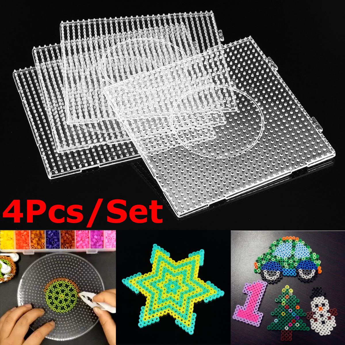 4Pcs-Practical-PE-Clear-Square-Large-Pegboards-Board-Perlers-Bead-Template-Child-Kids-Toys-Gift-1676931-1