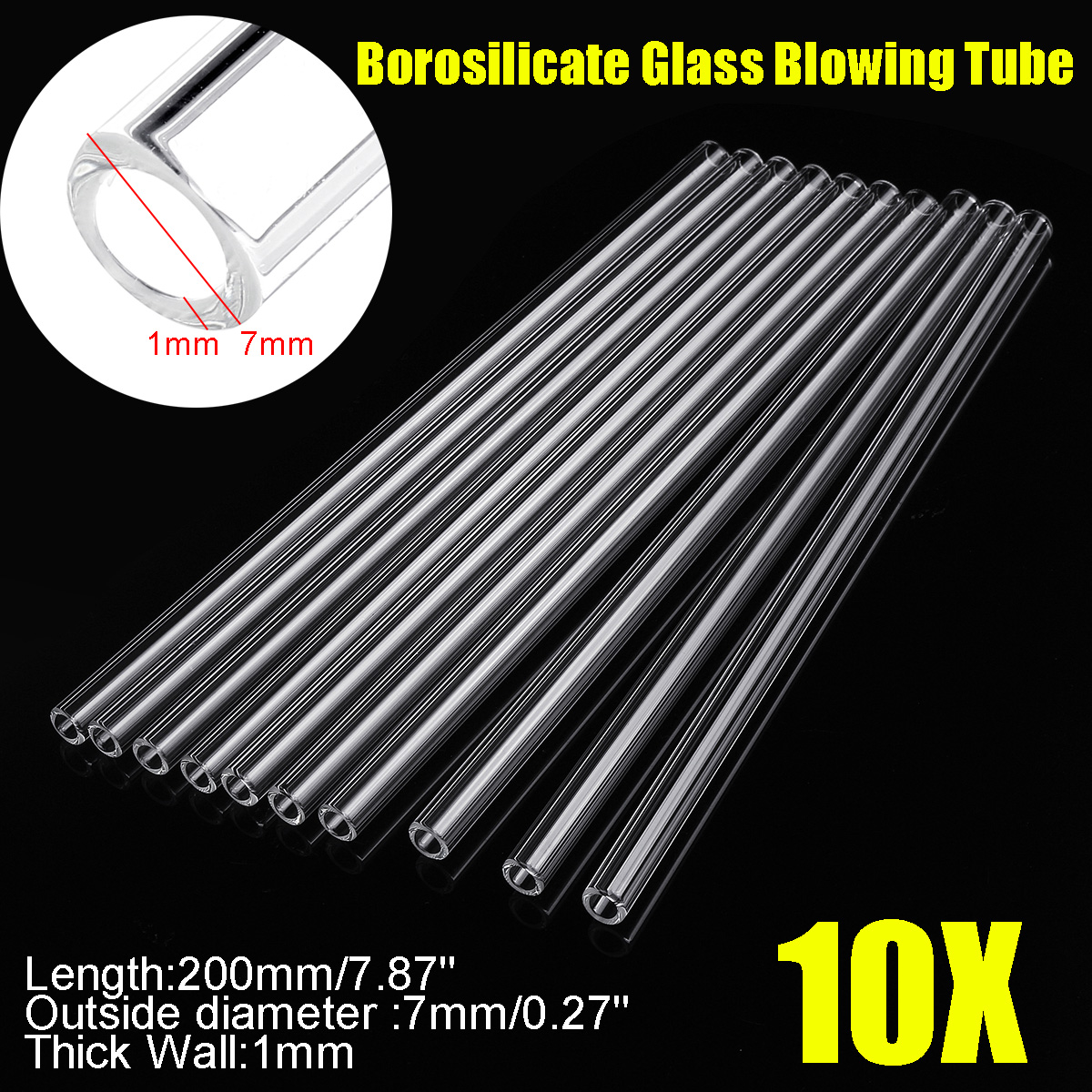 10Pcs-200x7x1mm-Length-200mm-OD-7mm-1mm-Thick-Wall-Borosilicate-Glass-Blowing-Tube-Lab-Factory-Schoo-1618135-2