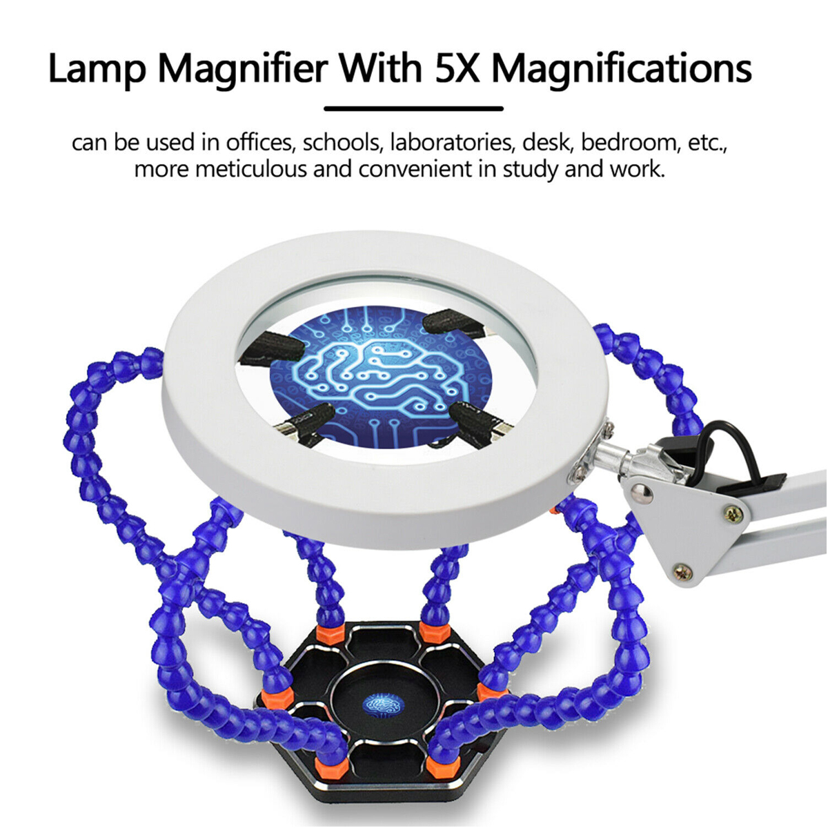 AU-Large-Lens-ed-Lamp-Desk-Magnifier-5x-Magnifying-Glass-w-Clamp-LED-1781903-3